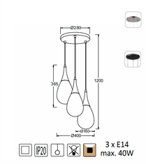 ACA  Závěsné svítidlo ATENA, černá barva, průměr 40 cm