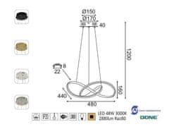 ACA  GORDIUS 48W/230V/3000K/2880Lm/360°/IP20, Flicker free, barva mosazi