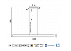 ACA  LED závěsné svítidlo YODA 36W/230V/3000K/2880Lm/360°/IP20, Flicker free