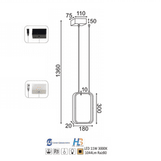 ACA  LED závěsné svítidlo SYMETRIA 11W/230V/3000K/1044Lm/360°/IP20, černá barva