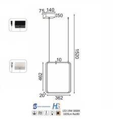 ACA  LED závěsné svítidlo SYMETRIA 19W/230V/3000K/1820Lm/360°/IP20, černá barva