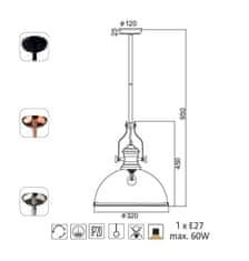 ACA  Závěsné svítidlo CRONUS 60W/E27/230V/IP20, průměr 32cm, barva mědi