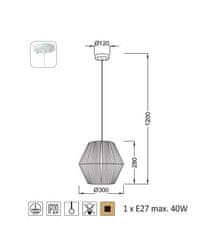 ACA  Závěsné svítidlo PERU max. 40W/E27/230V/IP20, průměr 30cm