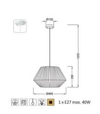 ACA  Závěsné svítidlo PERU max. 40W/E27/230V/IP20, průměr 49,5cm