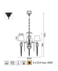 ACA  Závěsné svítidlo PALERMO max. 3x60W/E14/230V/IP20