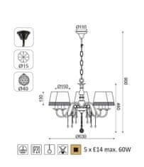 ACA  Závěsné svítidlo MULAN max. 5x60W/E14/230V/IP20