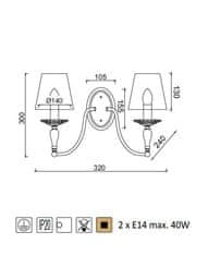 ACA  Nástěnné svítidlo KARPATHIA max. 2x40W/E14/230V/IP20