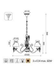 ACA  Závěsné svítidlo EKAVI max. 3x60W/E14/230V/IP20