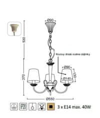 ACA  Závěsné svítidlo AVIGNON max. 3x40W/E14/230V/IP20