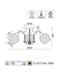 ACA  Stropní svítidlo OPORTO max. 3x60W/E27/230V/IP20