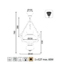 ACA  Závěsné svítidlo CHALET max. 60W/E27/230V/IP20