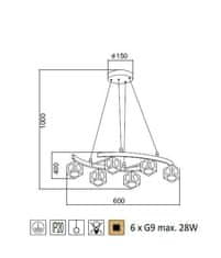 ACA  Závěsné svítidlo MARTINI max. 6x28W/G9/230V/IP20