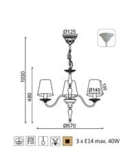 ACA  Závěsné svítidlo KARPATHIA max. 3x40W/E14/230V/IP20