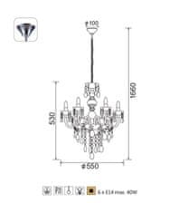 ACA  Závěsný lustr PEGASUS max. 6x40W/E14/230V/IP20, černá barva