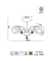 ACA  Stropní svítidlo CARDINAL max. 3x60W/E14/230V/IP20