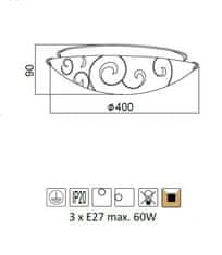 ACA  Přisazené svítidlo CHAPLIN max. 3x60W/E27/230V/IP20, průměr 40cm