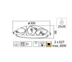 ACA  Přisazené svítidlo ANYA max. 2x60W/230V/E27/IP20