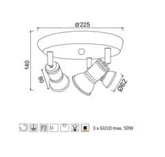 ACA  Přisazené bodové svítidlo BRULEE max. 3x50W/GU10/230V/IP20, průměr 22,5 cm