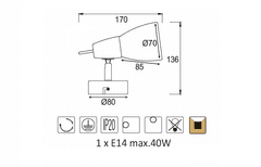 ACA  Přisazené bodové svítidlo KAMET max. 40W/E14/230V/IP20