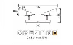 ACA  Přisazené bodové svítidlo KAMET max. 2x40W/E14/230V/IP20