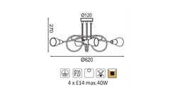 ACA  Stropní svítidlo KAMET max. 4x40W/E14/230V/IP20, barva bronzu