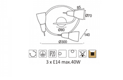 ACA  Přisazené bodové svítidlo KAMET max. 3x40W/E14/230V/IP20