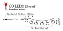 ACA Lightning  LED vánoční světelný řetez - Kuličky, 3x8m, RGB, IP44, 80 LED