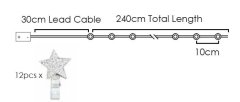 ACA Lightning  LED dekorační girlanda - Kolíčky s hvězdičkami, teplá bílá barva, 3xAA, 270 cm