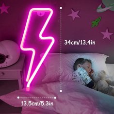 ACA Lightning  Neonová lampička - Blesk, 3x AA baterie/USB kabel, IP20, růžová barva