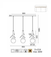 ACA  Závěsné svítidlo FLORESTA max. 3x60W/E14/230V/IP20