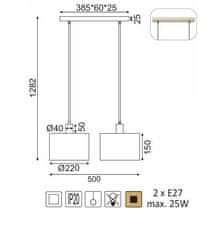 ACA  Závěsné svítidlo CHIOS max. 2x25W/E27/230V/IP20