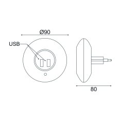 ACA Lightning  Noční světlo do zásuvky 1W/4000K/IP20/2xUSB