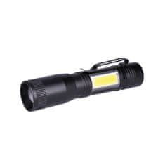 Solight  LED kovová svítilna Zoom 3W + COB, 150 + 60lm, AA, černá