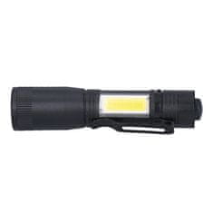 Solight  LED kovová svítilna Zoom 3W + COB, 150 + 60lm, AA, černá