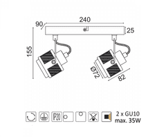 ACA  Přisazené bodové svítidlo KRYPTON max. 2x 35W/GU10/230V/IP20, šedé