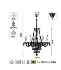 ACA  Křišťálový lustr LILIUM max. 6x40W/E14/230V/IP20, zlatý