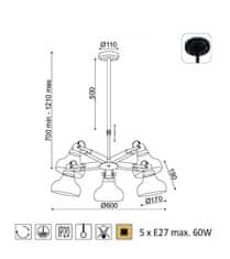 ACA  Závěsné svítidlo PARALIA max. 5x60W/E27/230V/IP20