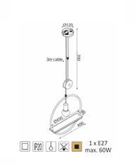 ACA  Závěsné svítidlo ROOTTORI max. 60W/E27/230V/IP20