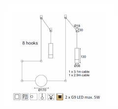 ACA  Závěsné svítidlo TERES max. 2x5W/G9/230V/IP20