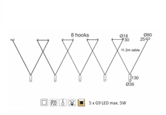 ACA  Závěsné svítidlo TERES max. 5x5W/G9/230V/IP20