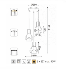 ACA  Závěsné svítidlo DIAMONDRA max. 3x40W/E27/230V/IP20