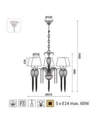 ACA  Závěsné svítidlo PALERMO max. 5x60W/E14/230V/IP20