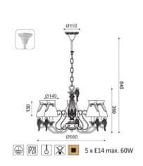 ACA  Závěsné svítidlo EKAVI max. 5x60W/E14/230V/IP20