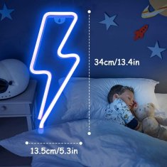 ACA Lightning  Neonová lampička - Blesk, 3x AA baterie/USB kabel, IP20, modrá barva