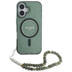 Guess Originální kryt GUESS IML Glitter with Pearl Strap Magsafe GUHMP16SHGCRELSA for Apple iPhone 16 , barva zelená