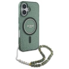 Guess Originální kryt GUESS IML Glitter with Pearl Strap Magsafe GUHMP16SHGCRELSA for Apple iPhone 16 , barva zelená