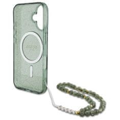 Guess Originální kryt GUESS IML Glitter with Pearl Strap Magsafe GUHMP16SHGCRELSA for Apple iPhone 16 , barva zelená