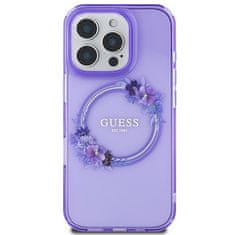 Guess Originální kryt GUESS IML Flowers Wreath Magsafe GUHMP16LHFWFCU for Apple iPhone 16 Pro , barva fialová