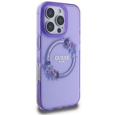 Guess Originální kryt GUESS IML Flowers Wreath Magsafe GUHMP16LHFWFCU for Apple iPhone 16 Pro , barva fialová