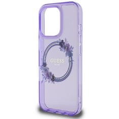 Guess Originální kryt GUESS IML Flowers Wreath Magsafe GUHMP16LHFWFCU for Apple iPhone 16 Pro , barva fialová